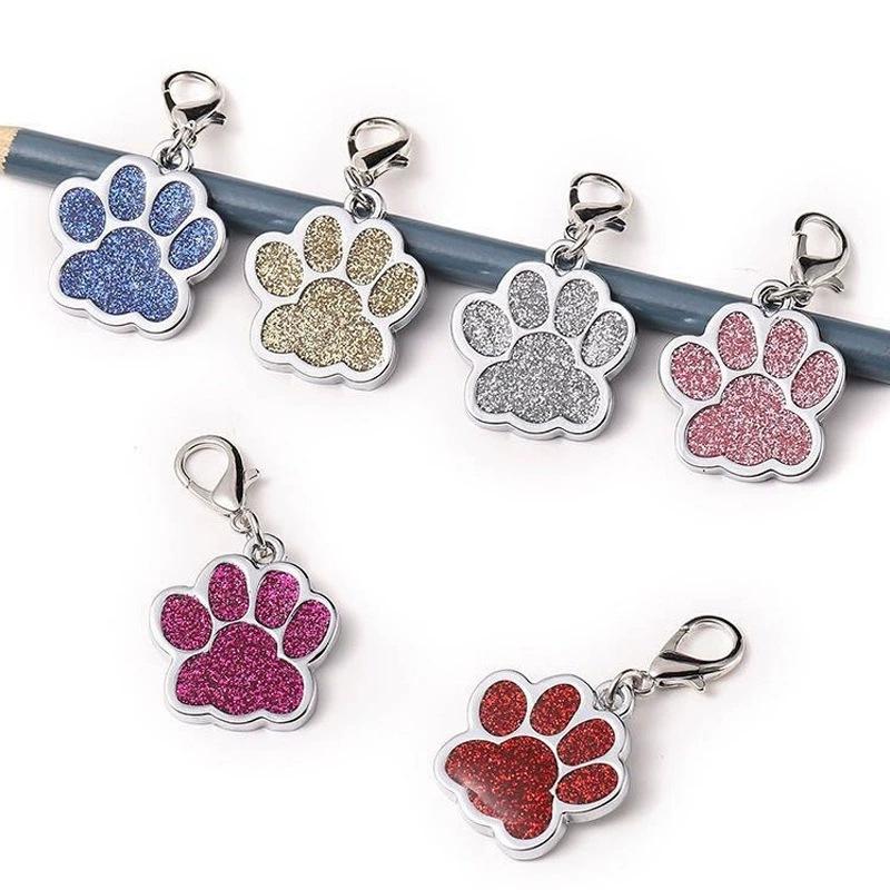 Dog Cat Collar Tag Pendant Pet Accessories Paw Glitter Pendant Keychain