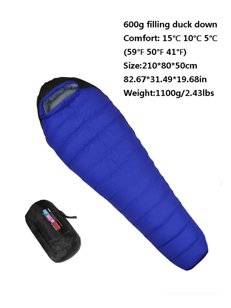 

For 600g/800g/1000g Filling White Duck Down Adult Mummy Sleeping Bag Ultralight Outdoor Camping Tourist Portable Keep Warm Winte