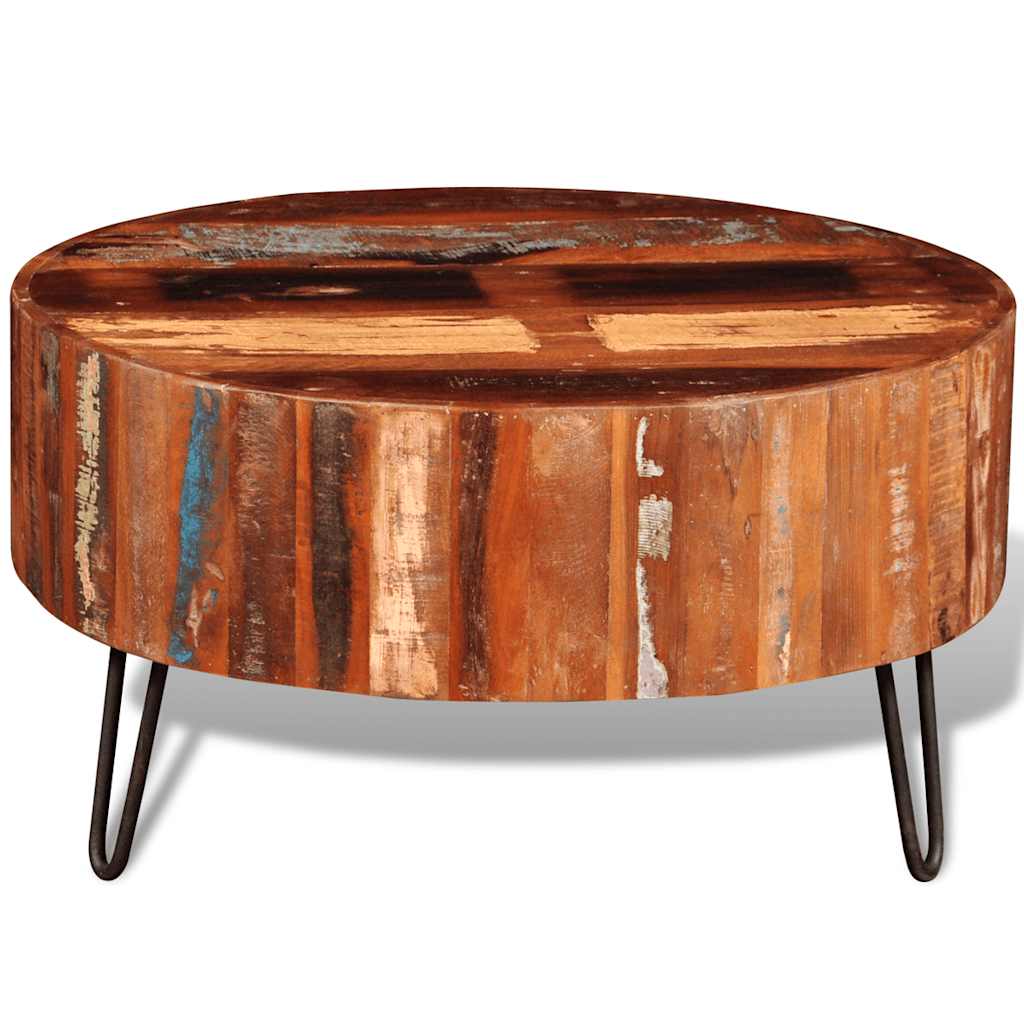 Vintage Style Solid Reclaimed Wood Round Coffee Table