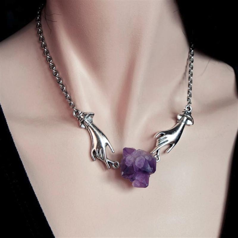 Fashion Amethyst Crystal Necklace With Cross Pendant For Women Summer 2024