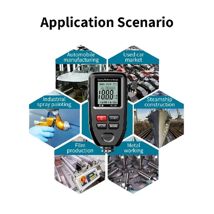 R&D TC100 Metal Putty Coating Thickness Gauge for Car Digital 0-1300um Fe NFe Zn Probe Car Paint High Speed Paint Film Meter