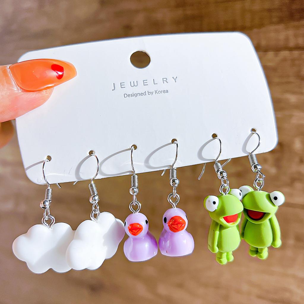 New Cartoon Sweet Earrings Set Cute Animal Duck Bear Colorful Fruit Dangle Earrings for Women Girls Trendy Dopamine Jewelry Gift