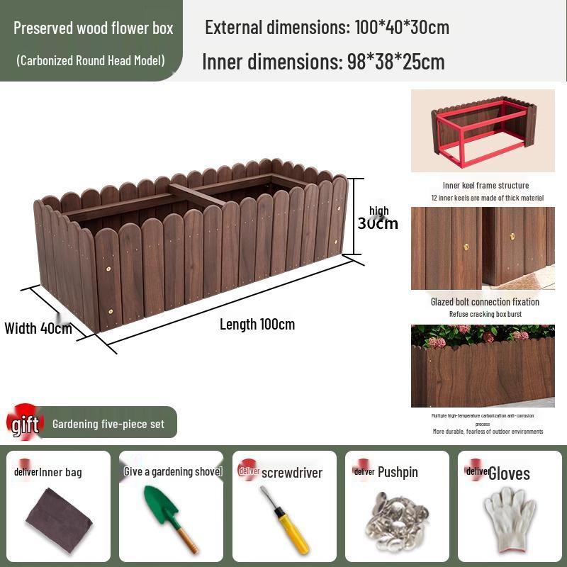 Carbonized Wood Outdoor Planter Box – Antiseptic Rectangular Flower Trough for Home, Courtyard, or Balcony.