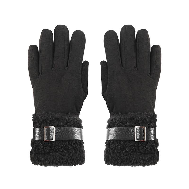 Winter Plush Thickened Warm Gloves for Women's Touch Screen Suede Gloves Outdoor Windproof and Cold Cycling Gloves