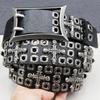 Heavy-Duty Cowhide Leather Belt with Double-Needle Rivets and Hollow Eyelets