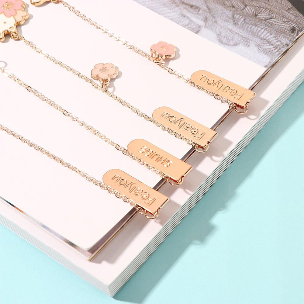 of Page Book Clips Reading Paper Clips Romantic Sakura Rabbit Pendant Bookmark Metal Bookmark