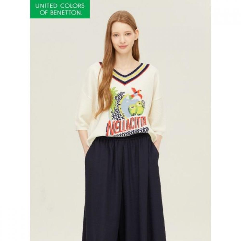 

[benetton] V Neck Color Matching Knit Bakpb4531 WH/OS