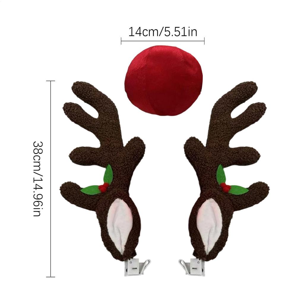 Car Reindeer Antlers Christmas Decoration Deer Ears Glowing LED Antler With Nose Automotive Exterior Window Roof Top Decor