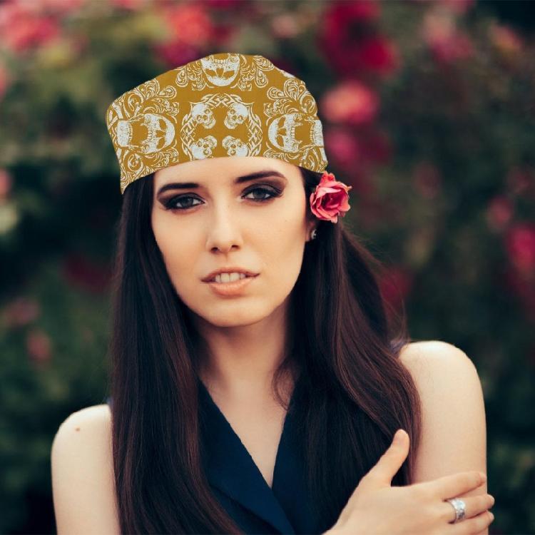 21'' Head Wrap Rapper Head Scarf Hair Bandana Smooth Turbans Skull Pattern