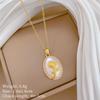 Stainless Steel Chain Necklace Vintage Moonstone Zircon Oval Pendant Rose Flower Necklace for Women Girls Fashion Jewelry Gifts