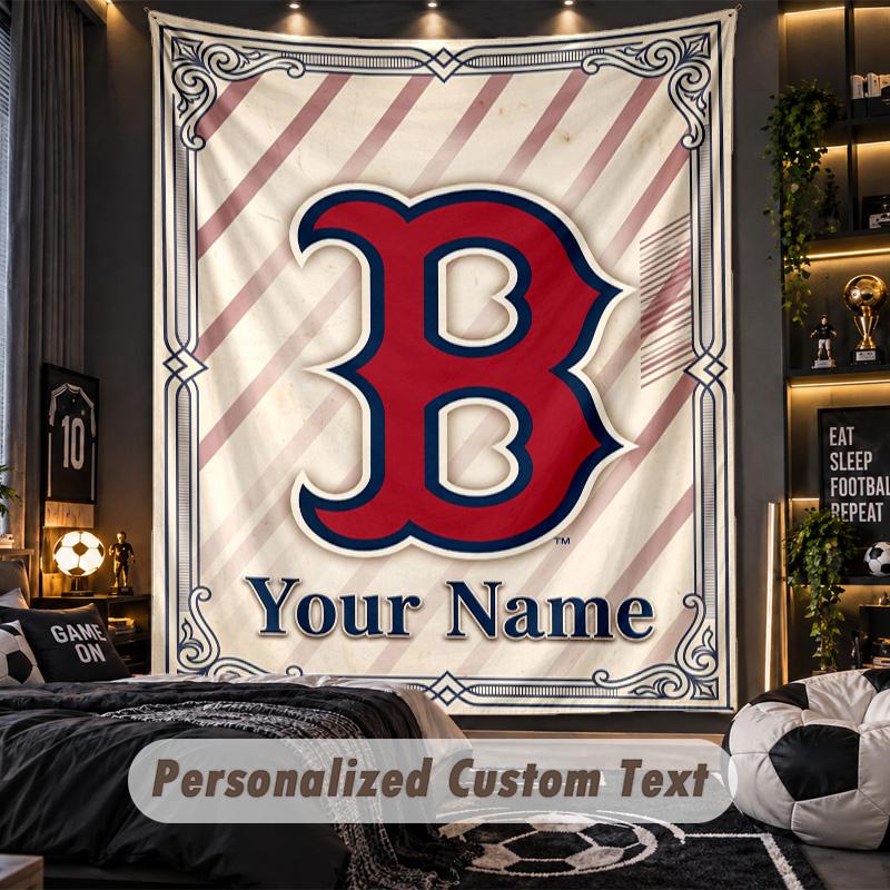 TapestryBoston Red Sox Custom Name Text Personalized Wall Hanging Tapestry Home Wall Decor