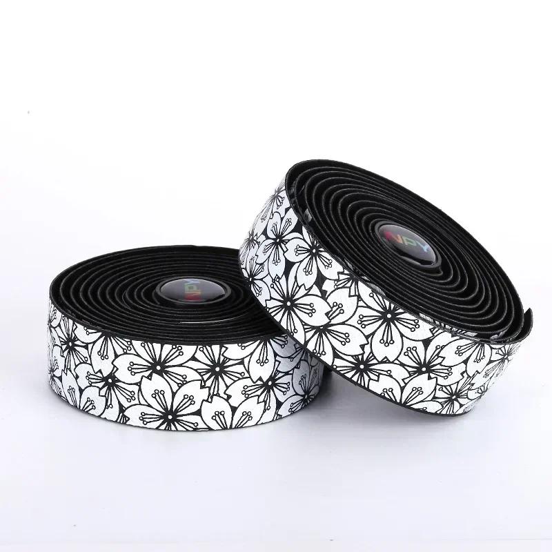 Road Bike Bar Tape Cork Sakura Pattern Gradient Bicycle Handlebar Tapes EVA/PU Soft Anti-Vibration Wrap Tape Durable Bar Bartape