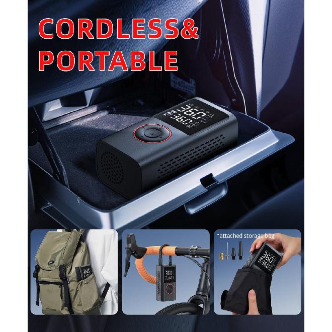 Tire Inflator Portable Air Compressor For Car, Ball Basketball Pump For Sports Balls Auto For Car Tires Bicycle W Gauge Values Display, 150PSI Power