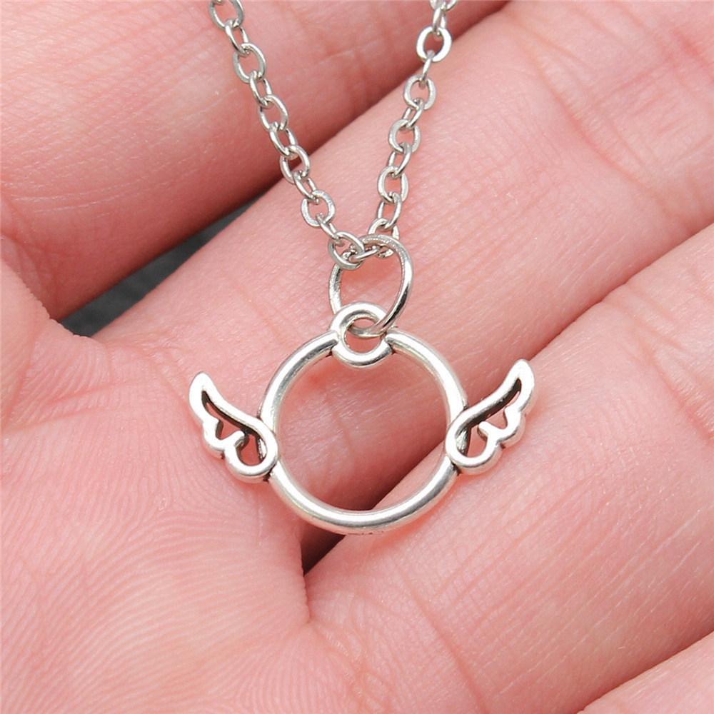 Peach Heart Angel Wings Sweet Pendant Antique Silver Metal Boys Collar Necklace High Quality Gift