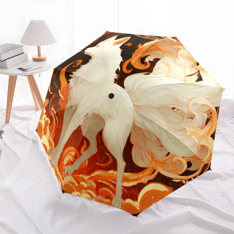 Fuchs-Muster, automatisch faltbarer Regenschirm, tragbares und faltbares Design, 8 Schirmrippen, ein Weihnachts- oder Geburtstagsgeschenk.