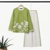 ZANZEA Women Long Sleeve Floral Blouse and Long Pants Casual Two Piece Suit Sets