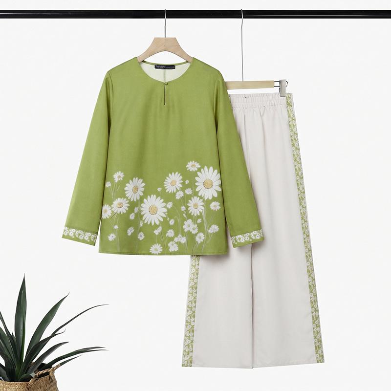 ZANZEA Women Long Sleeve Floral Blouse and Long Pants Casual Two Piece Suit Sets