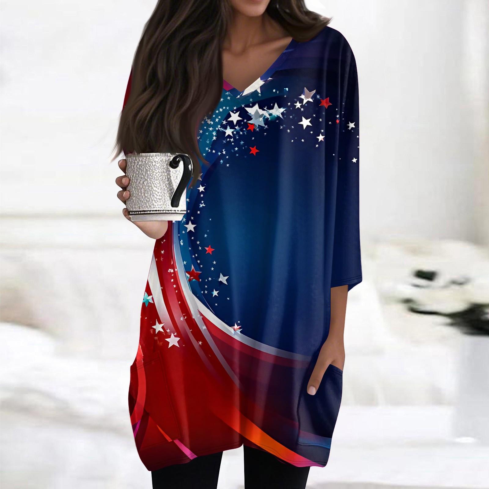 

Женские повседневные рубашки с рукавами 3/4, модные туники с принтом, топы с карманами M