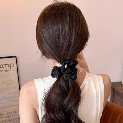 Elegant Lady Shiny Silk Pearl Elastic Hair Band Bracelet Scrunchies Expensive High Quality Solid Color Satin Hair Ties Head Wrap