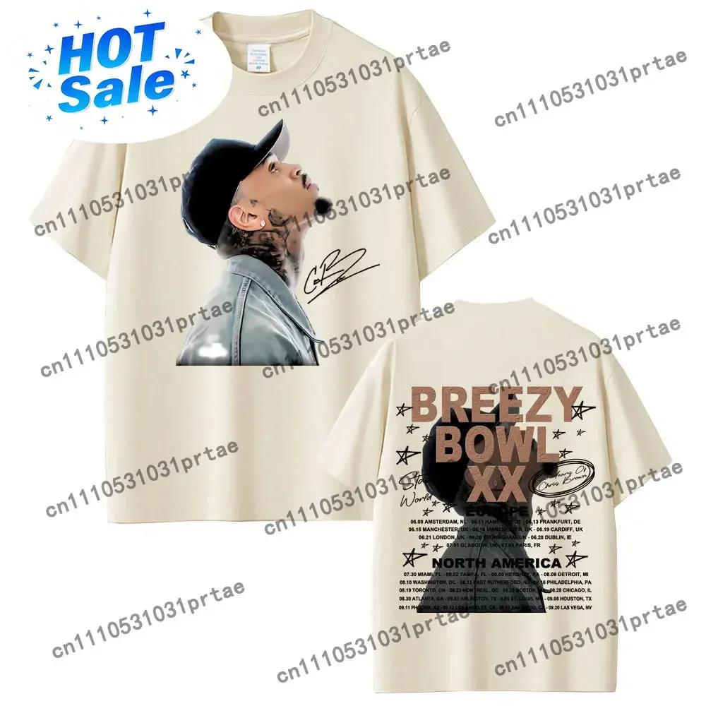 Chris Brown Graphic Tshirt Breezy Bowl Xx Tour T Shirts Unisex Wounisex Fashion Hip Hop Vintage Short Sleeve Oversized Tshirts Blac