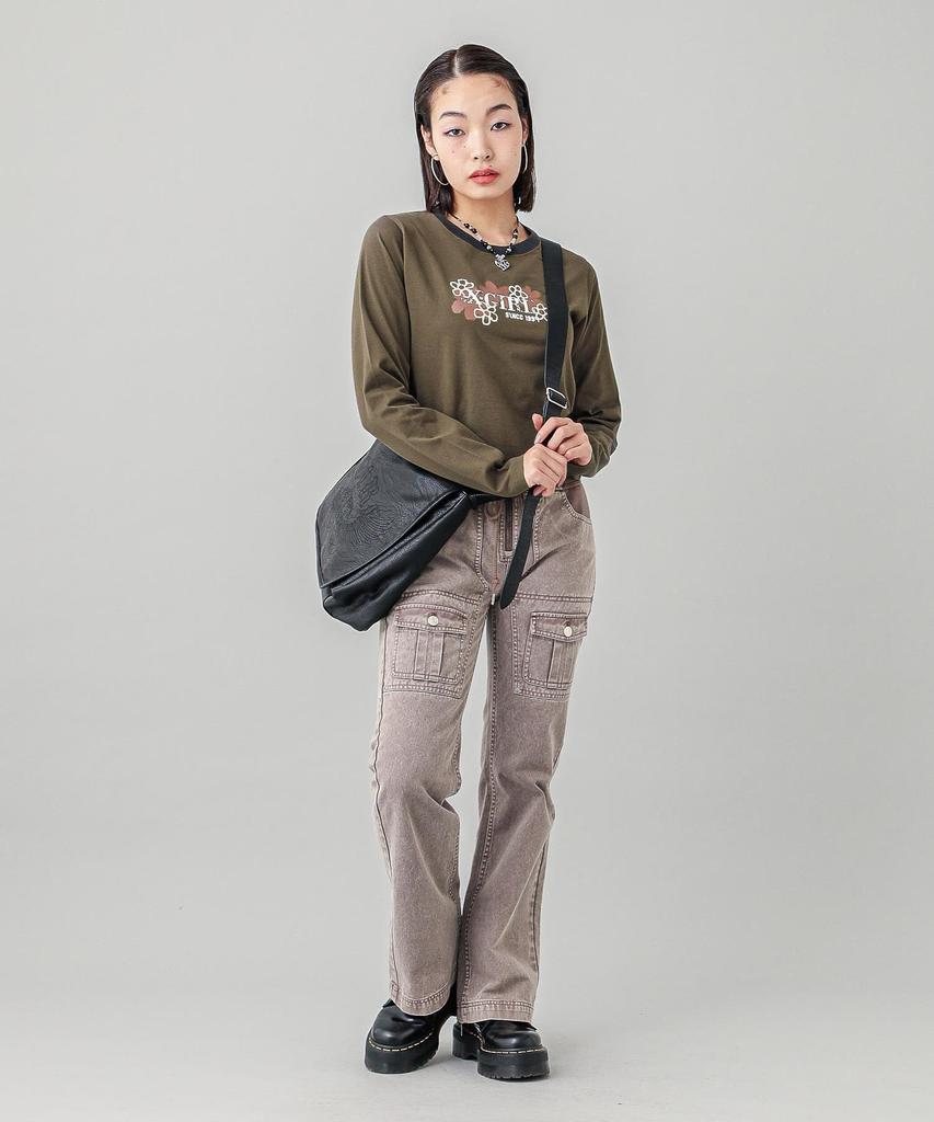 Casual PIXEL FLOWER LOGO BABY TEE OLIVE X-girl L/S