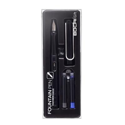 Doldurulabilir Dolma Kalem Mürekkep Kartuşlu Paslanmaz Çelik Krom Kaplama 0.38mm Uç Yazı Kalemi Seti Siyah