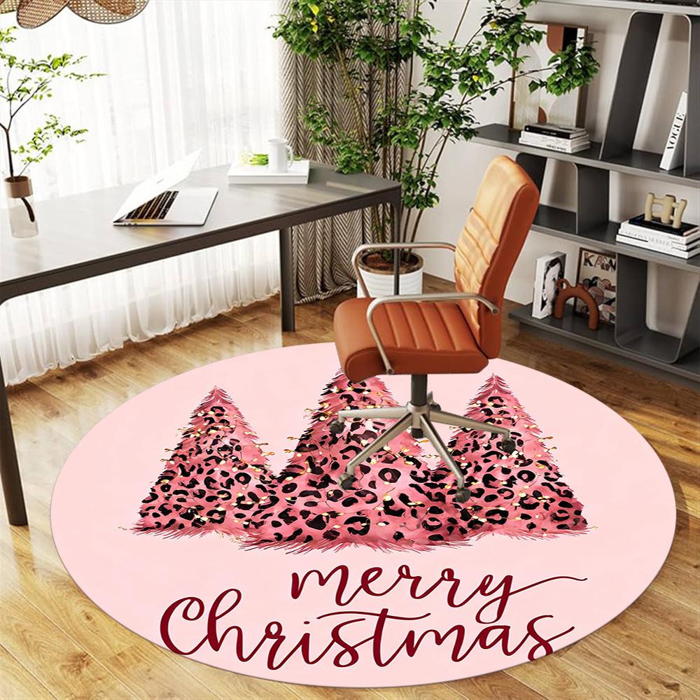 1PC Christmas Tree Leopard Print Office Round Area Rug, Under Office Chairs Bedroom Living Room Home Decor, Carpet for Office -1110136