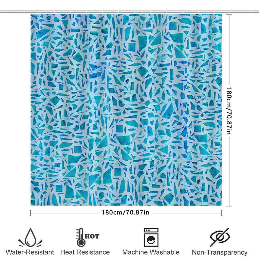 Bathroom Shower Curtain Print Blue Geometric Waterproof Fabric Home Decoration Wall Hanging Artistic Decorative Rectangular Show