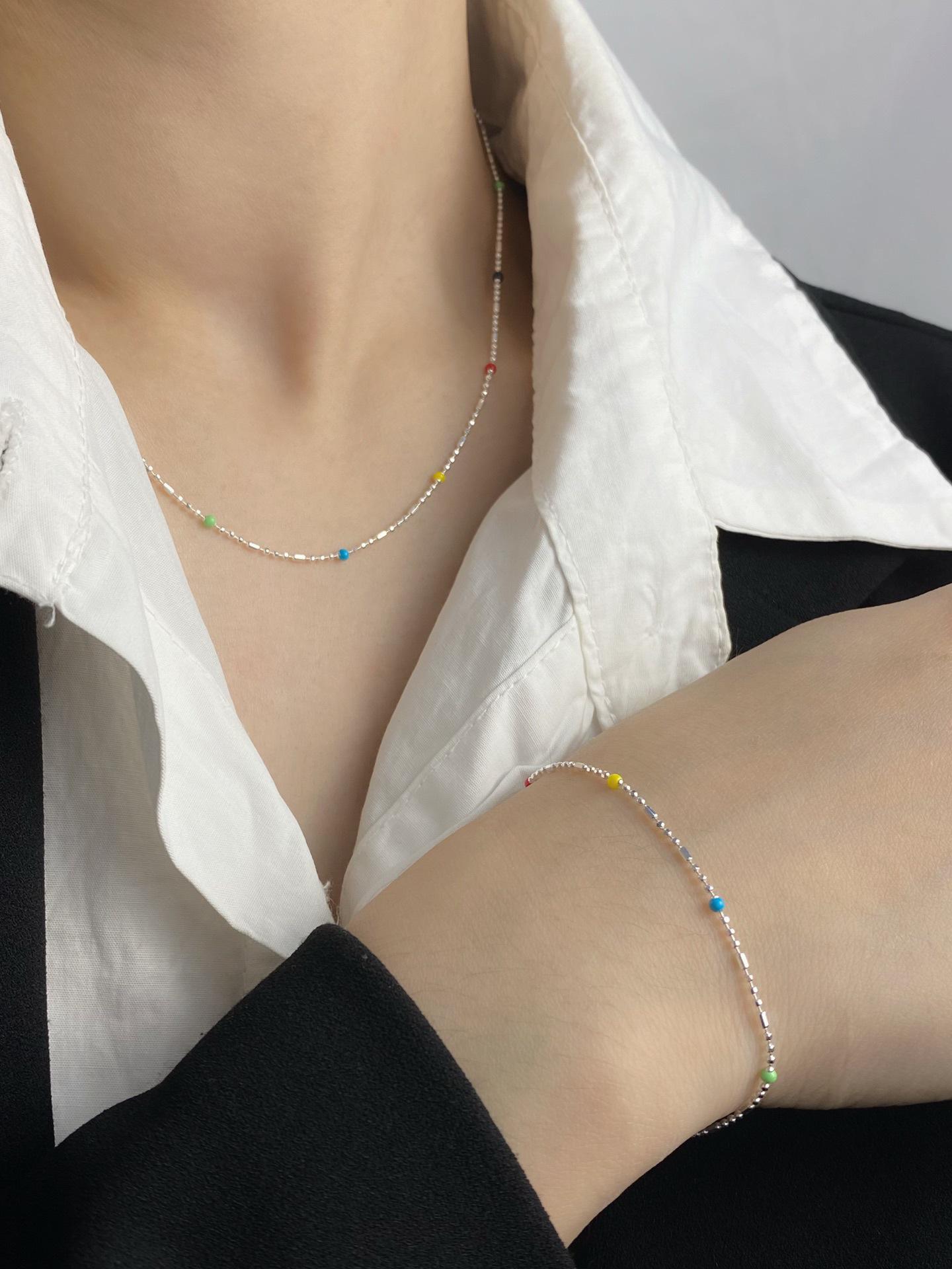 

S925 Silver Candy-Colored Bead Necklace - Simple, Fashionable, Versatile, Layered 925 Silver