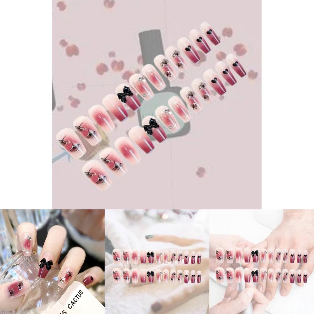 Butterfly Bow Nail Sticker Wearable Nail Blush Fake Nail Finished Nail Sticker A21 Gel Jelly Double-sided Style