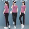95% Cotton Elastic Stylish Women's Summer Leisure Sports Set: Short-Sleeved T-Shirt & Trousers