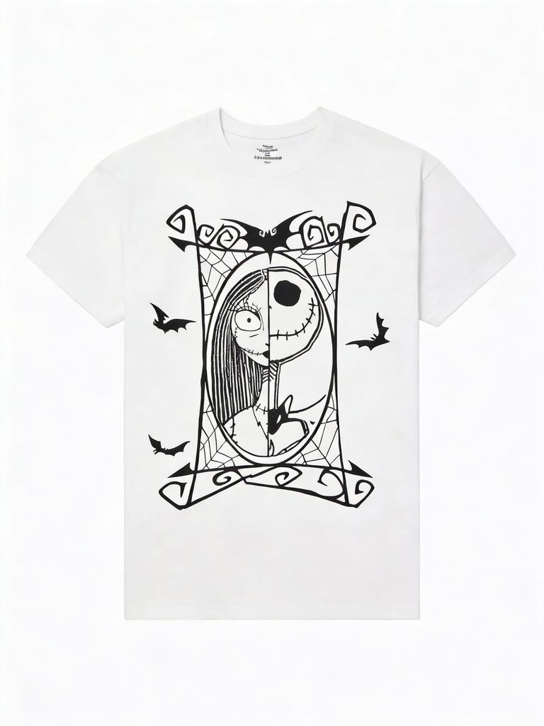 New Nightmare Before Christmas Jack and Sally Split Screen Portrait Print Womens Short Sleeve Loose Casual TShirt
