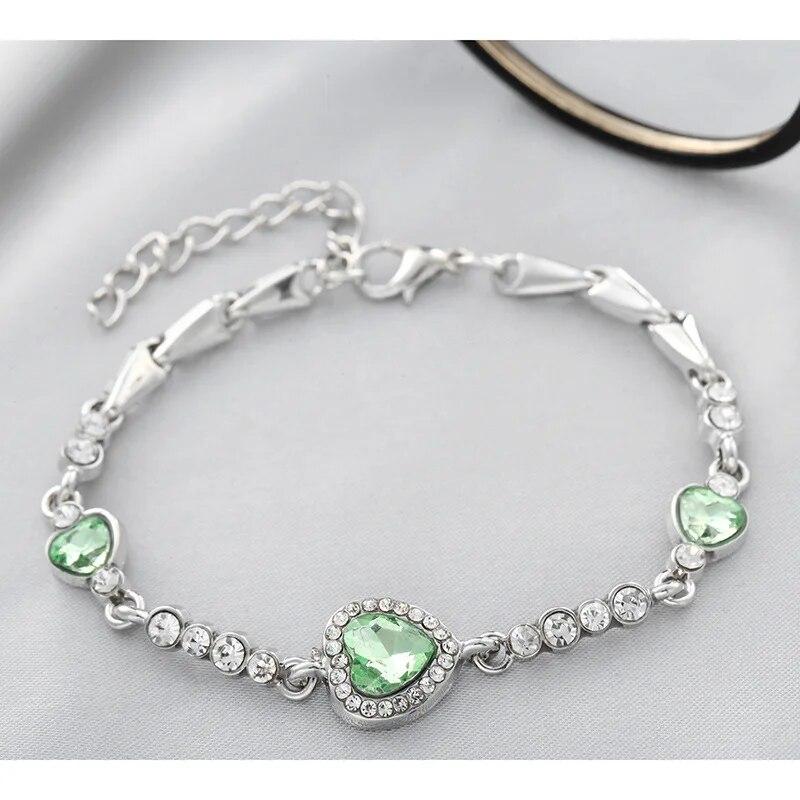 4 Colors Lucky Bracelet For Female Girls Blue Pink Rhinestone Heart Charm Bracelet Ladies Bridal Wedding Senior Jewelry Gifts