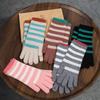 Winterhandschuhe im koreanischen Stil, gestreift, fingerlos, Touchscreen – Warme Strickwolle, Fünf-Finger-Design für Radfahren und Lernen