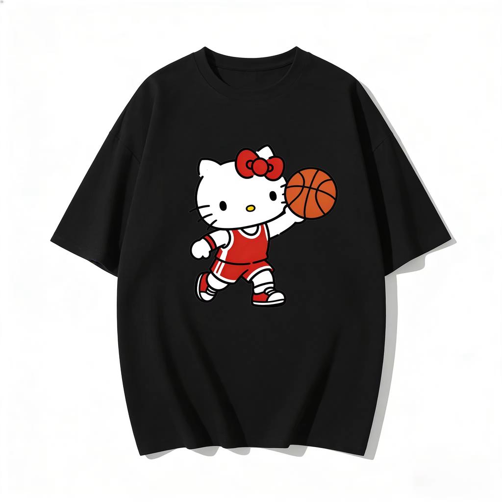 2026 New Summer HelloKitty Cute Graphic Tee Casual Short Sleeve Cotton Top for Women Girls Kawaii Cartoon Print Streetwear