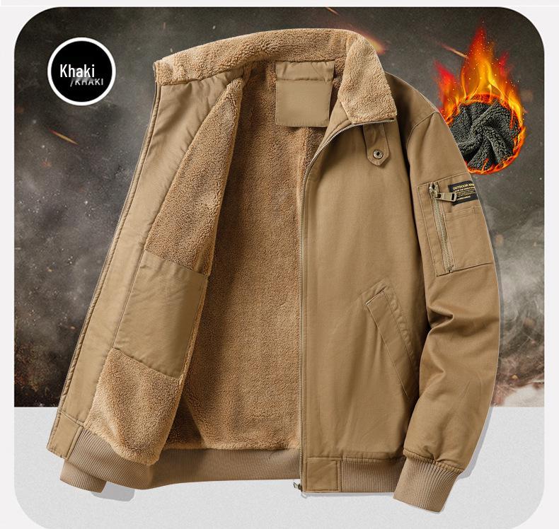 Men's Plus Velvet Thick Flight Jacket - Autumn/Winter Casual Solid Color Sports Coat