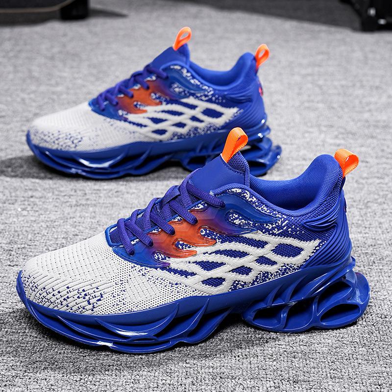 Men's shoes four seasons new flying woven blade running shoes breathable, lightweight shock absorption thick sole heightening casual sports shoes