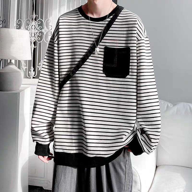 Striped long-sleeved T-shirt 2025 spring and autumn new men's versatile Korean version crew neck sweater bottoming shirt top long-sleeved