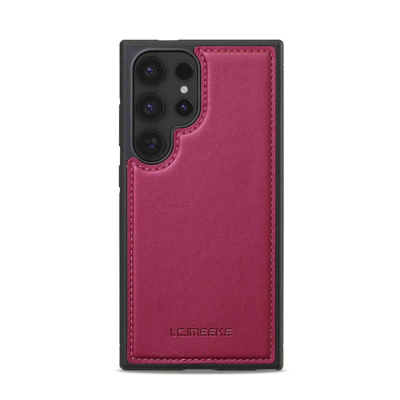 2-in-1 Magnetic Detachable Case for Samsung S25 Ultra, A17 Flip Cover with Card Slot and Lanyard, Leather Case A5655