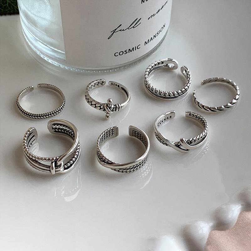 Silver S925 Unique Fashion Ring For Women With Retro Aesthetic And Adjustable Style Geometric