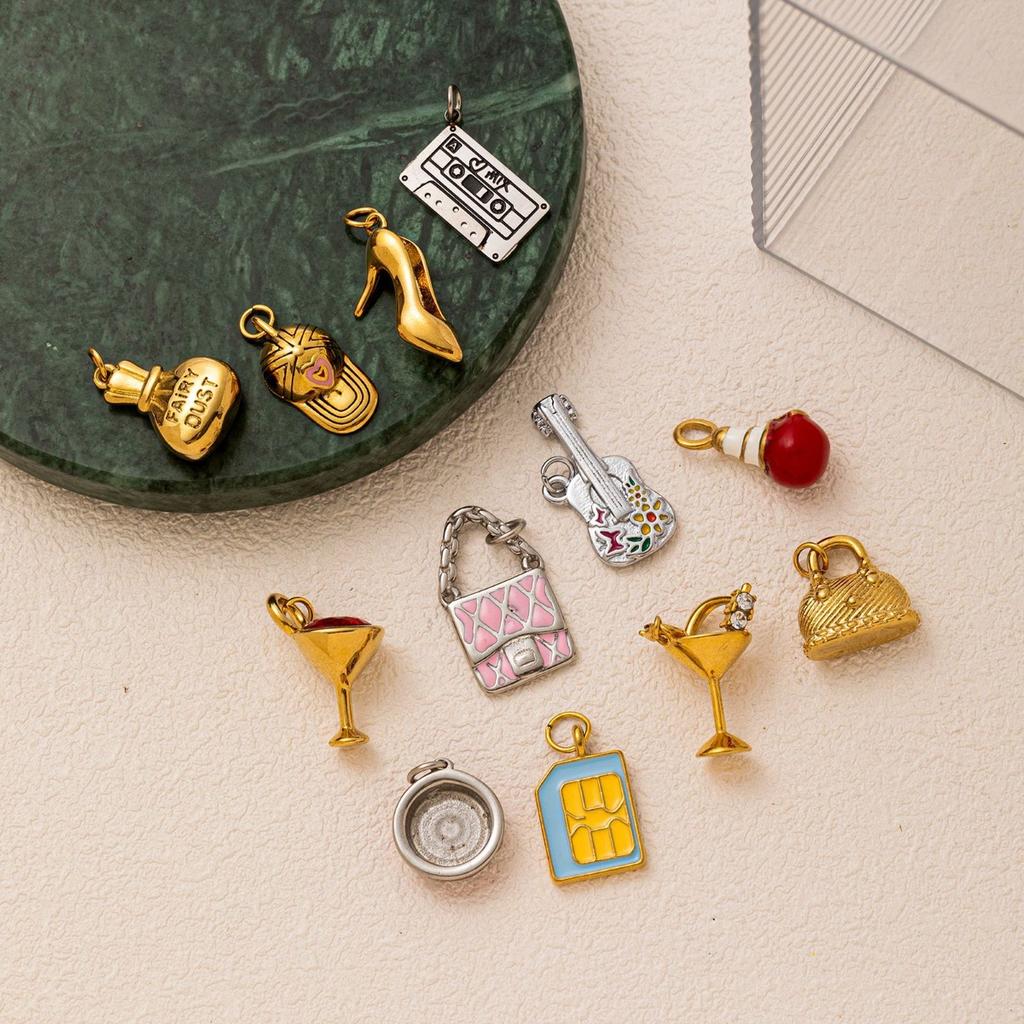 Yori 2Pcs DIY Stainless Steel Bags Guitar Pendants Accessories for Jewelry Charm Wholesale Vacuum Electroplating 18K Gold Color