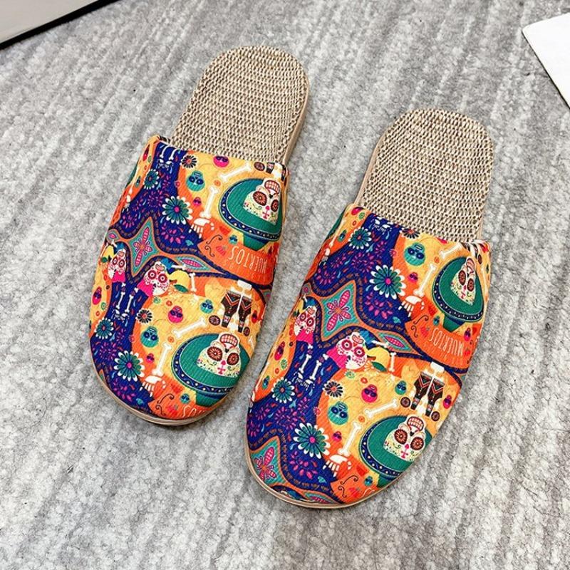 New linen slippers breathable sweat-absorbing indoor home shoes lightweight silent four-season cool slippers
