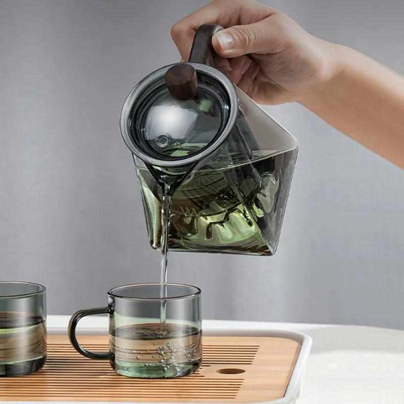500ML Glass Teapot With Wood Handle Heated Resistant Kung Fu Tea Puer Tea Scented Tea Kettle Transparent Glass Tea Pot Teaware
