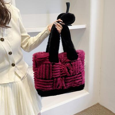 Autumn New Color Collision High Capacity Fur Fabric Bag Fashion Retro Style Bag Simplicity Versatile Shoulder Bags