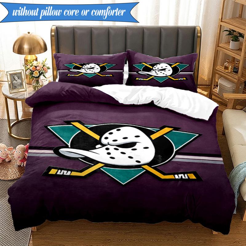 Set Biancheria da Letto 3 Pezzi Squadra di Hockey Anaheim Ducks Stampa 2D (Include 1 Copripiumino + 2 Federe Senza Imbottitura), Decorazione camera da letto, Regalo ventilatore