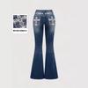 Damen Jeans mit mittlerer Leibhöhe Bootcut Slim Fit Mittlere Dehnbarkeit Kreuzstickerei Strasssteine Dunkel gewaschene Denim Hose Western Herbst Schlaghosen