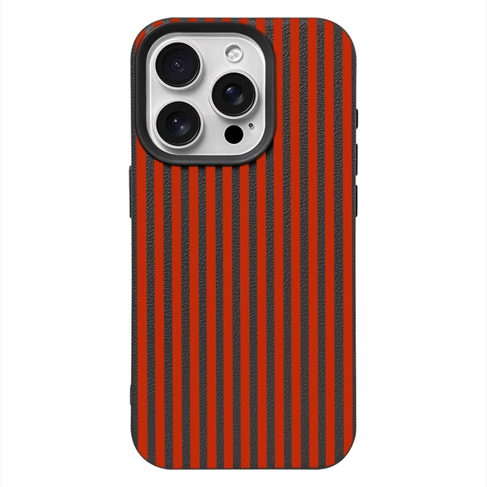 Red Black Stripe Leather Texture Soft Case for iPhone 17 17E 16 15 14 13 12 11 Pro Max Aesthetic Shockproof Cover