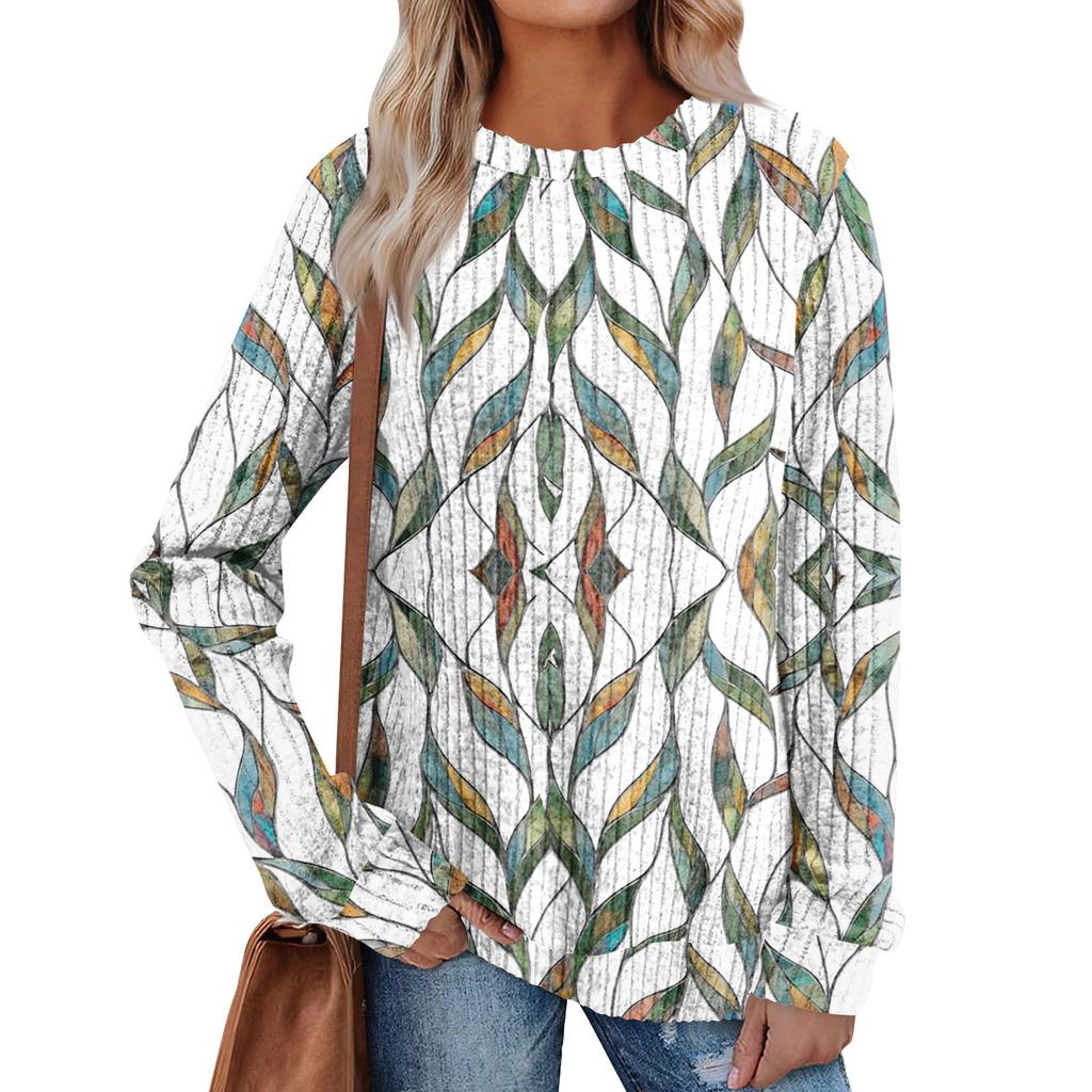 Women's Printed Lightweight Brushed-Cotton Round Neck Top