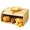 Bamboo Bread Storage Box Large Capacity Kitchen Countertop Bread Container with Roll Top Lid Bagels Storage Bin for Cookies