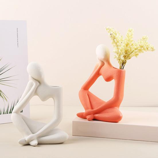 Yousheng Ceramiczny Wazon Myśliciel Serce Wycięte Pusty Wazon w Kształcie Człowieka Abstrakcyjna Sztuka Wazon Dekoracyjny na Dom Biuro Biurko Półka Ekspozycyjna